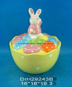 Easter Bunny Ceramic Hand-Painted Storage Jar